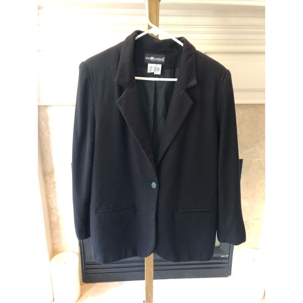 Sag Harbor Women’s Black Wool Elegant One Button Up Blazer Size Petite 12